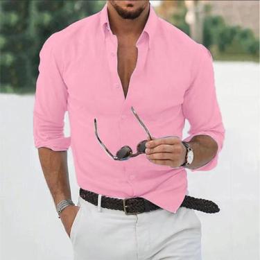 Imagem de Camisa Casual Masculina De Algodão E Linho De Manga Longa, Corte Solto