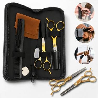 Imagem de Kit Tesoura Profissional Cabeleireiro Tosa Pet Corte Reto e Dentada co