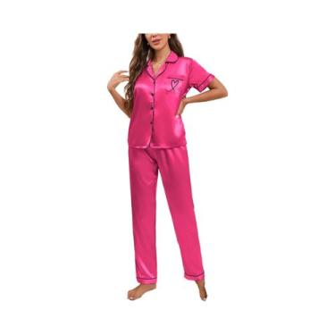 Imagem de Conjunto De Pijama De Seda Para Mulheres Com Camisa De Manga Longa E B