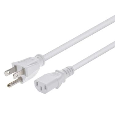 Imagem de Monoprice Cabo de alimentação – 3 metros – Branco | NEMA 5-15P para IEC 60320 C13, 18AWG, 10A, 125V, 3 dentes, para PC, adaptador AC, laptop, monitor, projetor