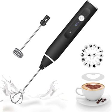Imagem de Espumador de leite Handheld, Misturador de bebida recarregável CMKJ para café com estênceis de arte, Mini espuma para cappuccino, Jogo de chocolate quente, Frappe, Chocolate quente, Whisk de ovo