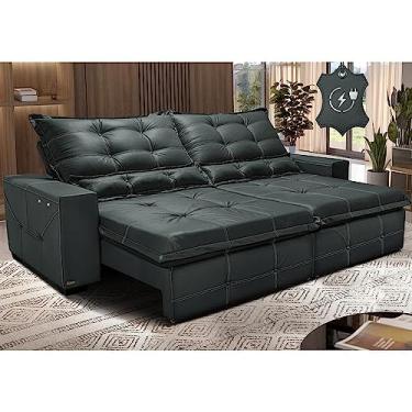 Imagem de Sofá de Couro Elétrico Retrátil 3,15m Cama Inbox Gran Torosoftgeld40 Cinza