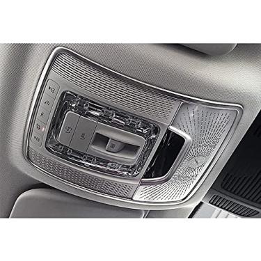 Imagem de Painel de lâmpada de leitura de carro de aço inoxidável adesivos decoração de fibra de carbono interior guarnição capa para Mercedes Benz GLS63 X167 450 GLE53 AMG W167 350 400d GLE Coupe C167 acessório (com um sensor)