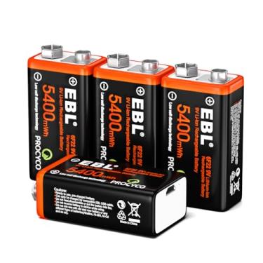 Imagem de EBL Baterias de lítio recarregáveis USB de 9V - Baterias de íon de lítio de 5400 mWh de longa duração com cabo de carregamento micro - Carga rápida em 2 horas (pacote com 4)
