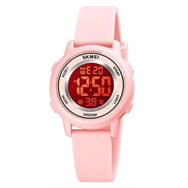 Imagem de Relógios digitais femininos LED Tela Militar Cronômetro de Alarme Impermeável 7 Relógio de Luz de Fundo LED Cor (B Rosa)