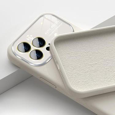 Imagem de Capa de telefone quadrada de silicone líquido para iPhone 14 Pro Max 13 12 Proteção de lente de câmera de vidro à prova de choque capa traseira macia, bege branco, para iPhone 13