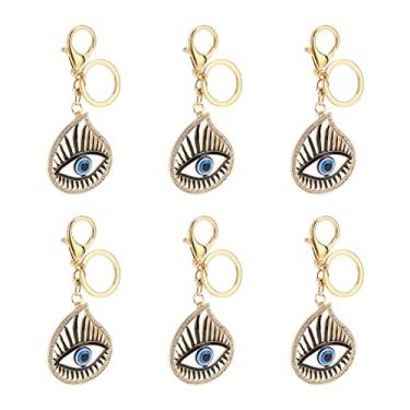 Imagem de 6 pçs olho azul chaveiro portátil metal chaveiros moda requintado strass chaveiro encantos para carro chaveiro saco pingentes