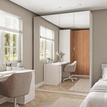 Imagem de Guarda Roupas Modulado com Espelho 4 Portas com Cabideiro Hera Cabecasa Madeiramadeira Branco Geada/louro/cromado