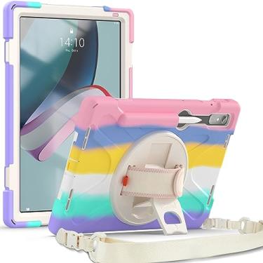 Imagem de QYiiD Capa para Lenovo Tab P11 Pro Gen 2 / Tab P11 Pro (2ª geração) 11,2 polegadas 2022, capa protetora resistente à prova de choque com alça de mão 360, alça de ombro para TB-132FU/TB-138FC, rosa