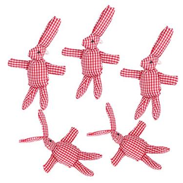 Imagem de Coelhos de pelúcia, ornamento de coelhinho para bolsa, pendurar coelhos de pelúcia, formato de coelhinho para encher cesta para festas de fim de ano (grade vermelha e branca)
