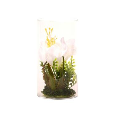 Imagem de Vaso de ornamento de cristal amarelo Dalia 30cm com flor artificial