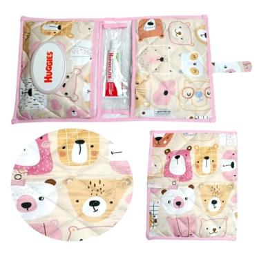 Imagem de Porta Fraldas Lenço Umidecido Pomada Portátil Para Bebê Menina Menino (Ursinha Mel)