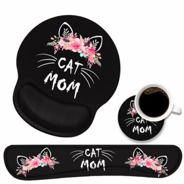 Imagem de Conjunto de apoio de pulso para teclado e mouse pad com porta-copos, base de poliuretano antiderrapante, mouse ergonômico para jogos para casa, escritório, estudo, digitação fácil e alívio da dor,