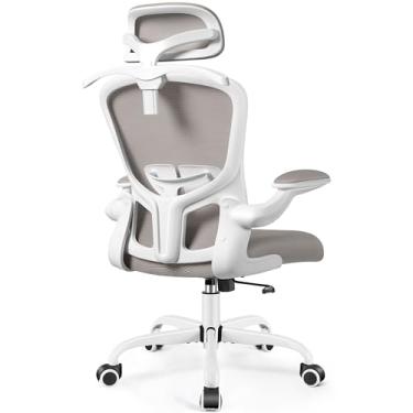 Imagem de FelixKing Cadeira de escritório com encosto de cabeça, cadeira de mesa ergonômica com rodas, cadeira giratória confortável com suporte lombar ajustável, cadeira de computador de malha respirável com
