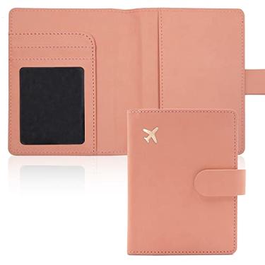 Imagem de Deziliao Combo porta-cartão de vacina e passaporte, porta-passaporte de couro PU com compartimento para cartão de vacina, carteira de passaporte para homens e mulheres, rosa, Clássico