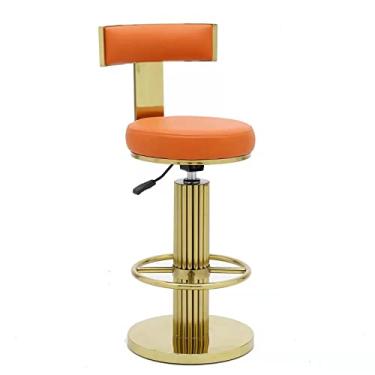 Imagem de Banquetas de bar com altura de balcão com costas, banquetas de bar de altura ajustável moderna cadeira giratória com pernas de aço inoxidável de ouro polido para cozinha, balcão de ilha sala de estar cafeteria FUNROLUX (laranja)