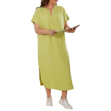 Imagem de Mulheres de tamanho grande camisa de noite manga curta vestido de noite V-neck sleepwear vestido de pijama,Green,2XL