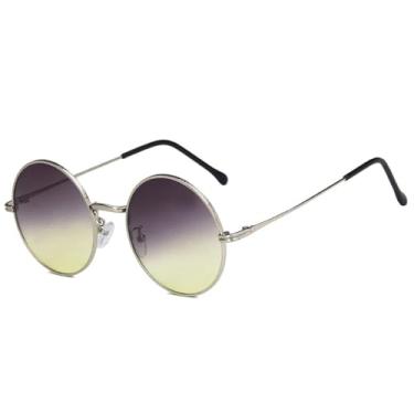 Imagem de Moda redonda feminina óculos de sol retro armação de metal transparente oceano lente óculos masculino gradiente punk óculos de sol tons uv400, prata cinza amarelo, tamanho único