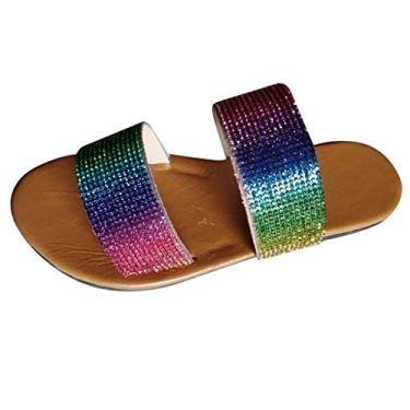 Imagem de Aniywn Sandálias femininas, sandálias casuais femininas planas com glitter de cristal e plataforma confortáveis sapatos de verão sapatos romanos, nº 7, multicolorido, 41