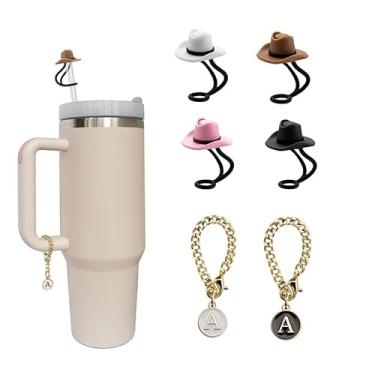 Imagem de Pacote com 4 chapéus de cowboy de silicone capas de palha compatíveis com Stanley Cup 30 1,134 g, lindos acessórios engraçados para homens e mulheres presente