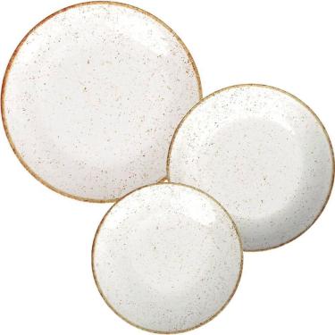Imagem de Jogo de Pratos Porcelana Tramontina Rústico Marrom 18pçs Decorados Rasos Fundos e Sobre...