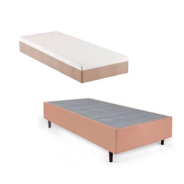 Imagem de Cama Box Solteiro com Colchão Guldi Comfort com Massageador Quântico Molas Ensacadas (30x88x188) Bege e Branco