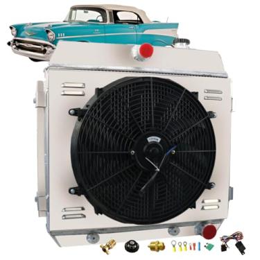Imagem de ReadyCool Ventilador de radiador de alumínio de 3 fileiras para motor Chevy Bel Air Nomad Del Ray V8 1955-1957 1956