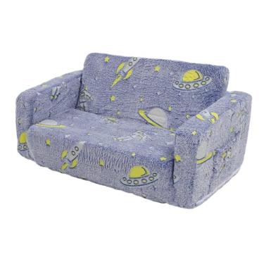 Imagem de Sofá Infantil de 2 Lugares, sofá Infantil de Espuma Viscoelástica para Aprendizagem, Cadeira de Leitura Infantil Dobrável, Com Capa de Veludo que Brilha No Escuro (Azul)