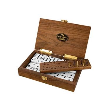 Imagem de Alex Cramer 'Cabin Club' Classic Domino Set with Black Walnut Case - Premium Quality 28 Indestructible Double Six Dominoes (Double 6 Dominos Set)