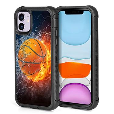 Imagem de Design de capa para iPhone 11 para homens meninos, basquete legal 3 camadas resistente à prova de choque antiderrapante plástico rígido + borracha de silicone macia capa protetora de corpo inteiro para iPhone 11