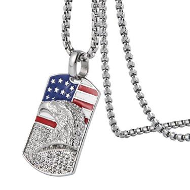 Imagem de HZMAN Colar masculino banhado a ouro 18 k com pingente de águia 3D e bandeira americana CZ Azul
