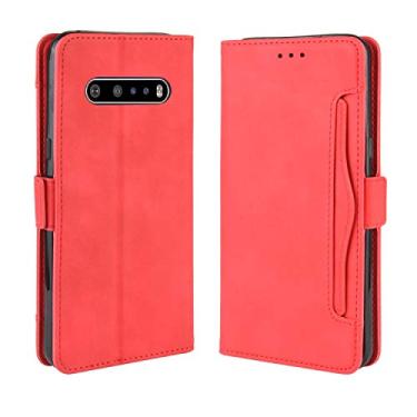Imagem de Capa com compartimento para cartão para LG V60 ThinQ 5G, capa flip carteira de couro para LG V60 ThinQ 5G, capa de telefone magnética retrô, capa de telefone carteira com compartimentos para cartões