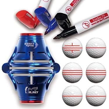 Imagem de BIRDIE79 Kit de ferramentas de alinhamento combinado de 360 graus + 180 graus de qualidade premium - marcador de bola de golfe triplo de 360 graus com caixa de presente luxuosa incluindo 3 canetas marcadoras
