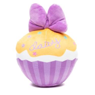 Imagem de Buckle-Down Disney Brinquedo de pelúcia para cães grandes, médios e pequenos, cupcake de margarida com laço rosa, 8,9 cm x 11,4 cm