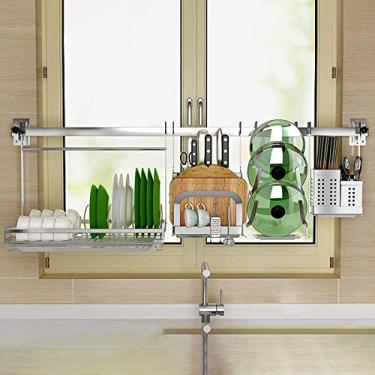 Imagem de Escorredor de louça, organizador de pratos de cozinha, escorredor de pratos montado na parede com uma barra de aço inoxidável 304, suporte para tábuas de corte, suporte de utensílios e um suporte de