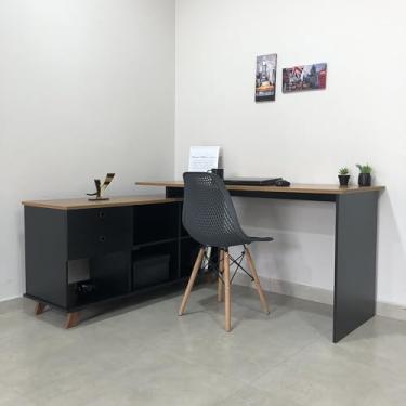 Imagem de Escrivaninha em L Retrô para Home Office ou Escritório 2 Gavetas - Gold Artany