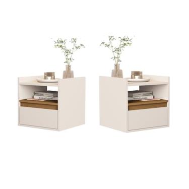 Imagem de Kit 2 Mesas de Cabeceira Suspensa com Porta Manaus cor Off white/Nature - MJM Casa dos Moveis