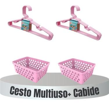 Imagem de Kit 10 Cestos Organizador Multiuso Empilhável + 20 Cabides infantis Ro