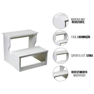 Imagem de Escada Escadinha Banquinho 2 Degraus de Madeira Manicure Estética Cons