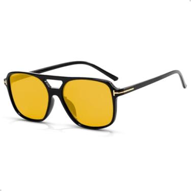 Imagem de Óculos De Sol Unissex Retro Quadrado Lente Amarelo Visão Noturna Vintage