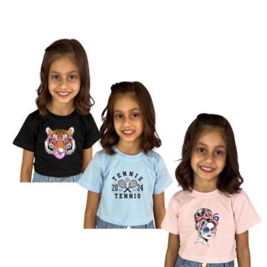 Imagem de Kit 3 Cropped Para Meninas Estampado Algodão Qualidade Preço Top - AK 