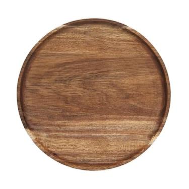 Imagem de Bandeja redonda de madeira, bandeja de acácia natural, pratos de jantar de madeira, organizador de bandeja, bandeja de servir para mesa de café, decoração de casa, frutas, aperitivo (30 cm)