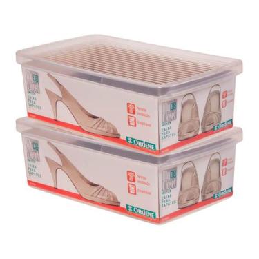 Imagem de Kit 2 Caixa Organizadora De Sapatos Média Para Closet Transparente - O