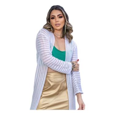 Imagem de Kimono Maxi Longo Luxo feminino Tricot Manga Longa Sobretudo - EUC STO