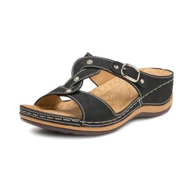 Imagem de Alexis Leroy Sandália feminina confortável com fivela e fivela, Mistura preta, 38