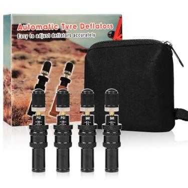 Imagem de GreceYou Kit de válvula de deflator de pneu de parada automática ajustável, 10-30 PSI/0,7-2 BAR, ferramenta de ar para baixo, para carro, off-road, caminhão, picape, motocicleta, quadriciclo (preto)