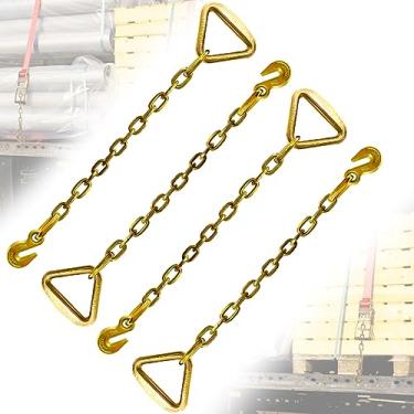 Imagem de SENKEYFE Extensão de corrente de reboque | Corrente de tiras de amarração de catraca de 5/16" × 18" com anel em D de forjamento e ganchos de garra|Corrente de ganchos resistentes termina com 2,131 kg WLL| Tiras de pneu de eixo sobre a roda para caminhões