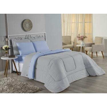 Imagem de Edredom Solteiro Malha 100% Algodão - Davy Enxovais, CINZA/AZUL BEBE