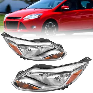 Imagem de Conjunto de farol adequado para Ford Focus 2012 2013 2014, farol lateral do motorista e do passageiro, lâmpadas não incluídas (cromadas)