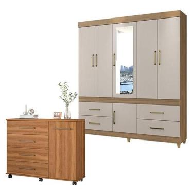 Imagem de Cômoda Flora e Guarda Roupa Casal Guarujá Amêndola Off White - Demóbil